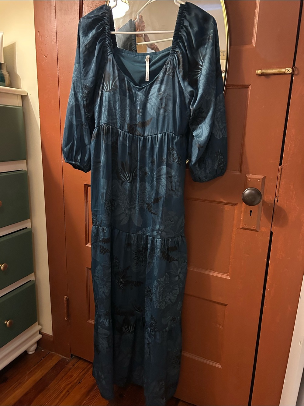 Soma Deep Teal Floral Midi Dress NWOT